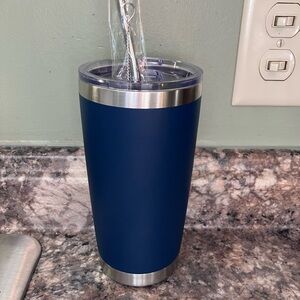 12 oz Stainless Steel Tumbler with Lid and Straw - Navy Blue - New